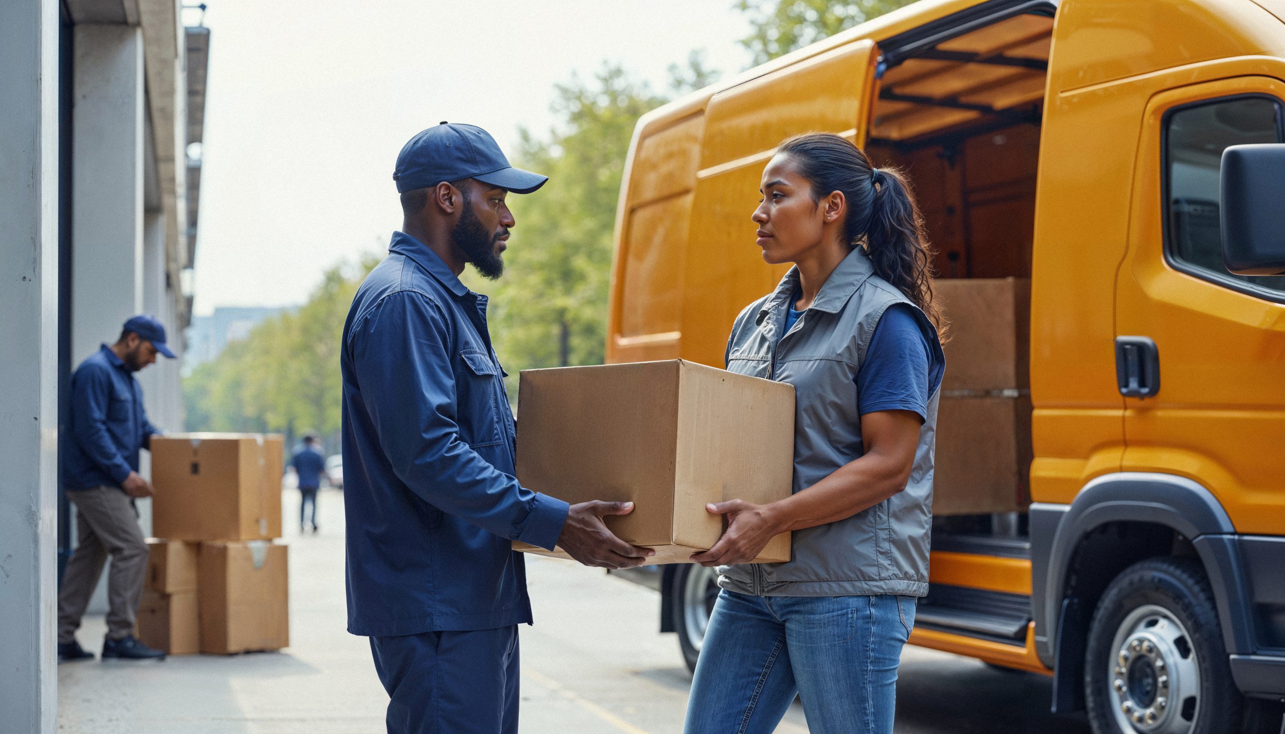 delivery-service-personnel-transferring-package-from-truck